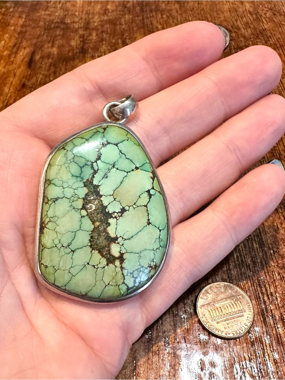 Green Turquoise Solid Sterling Silver Pendant